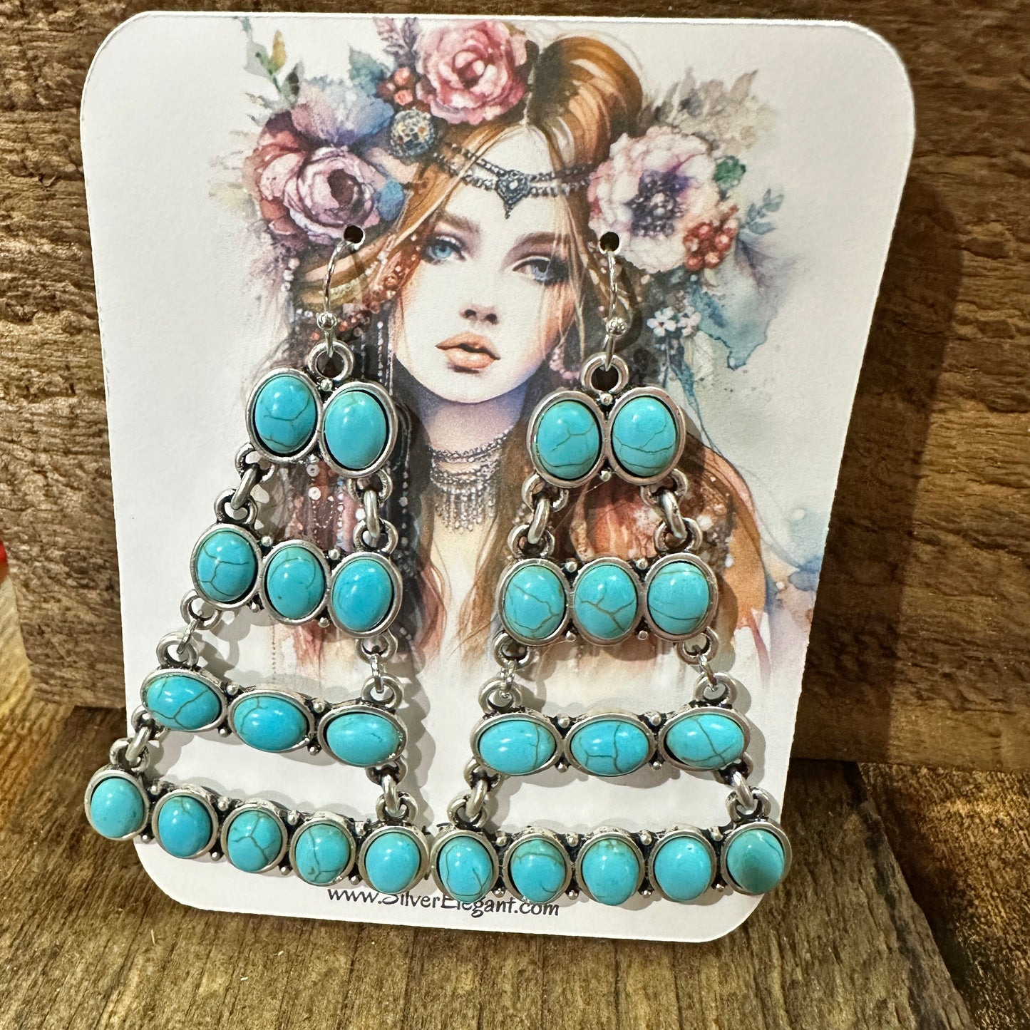 Stylish 724578 Turquoise Earrings 2.5 Inches Long Silver Elegant