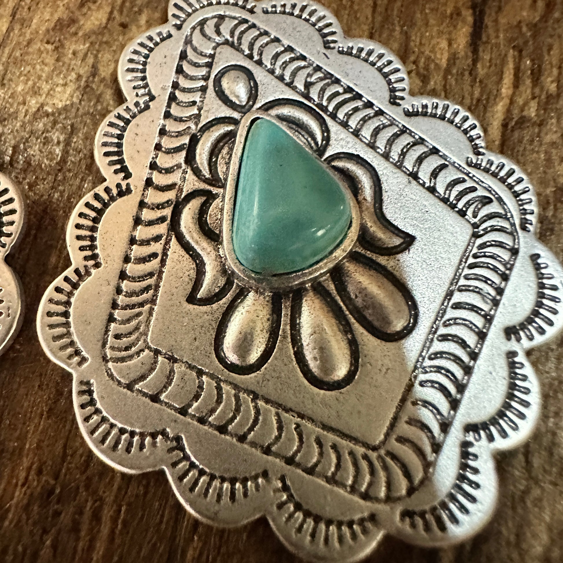 721034 Concho Turquoise Earrings - 2 Inch Long Beauty Silver Elegant
