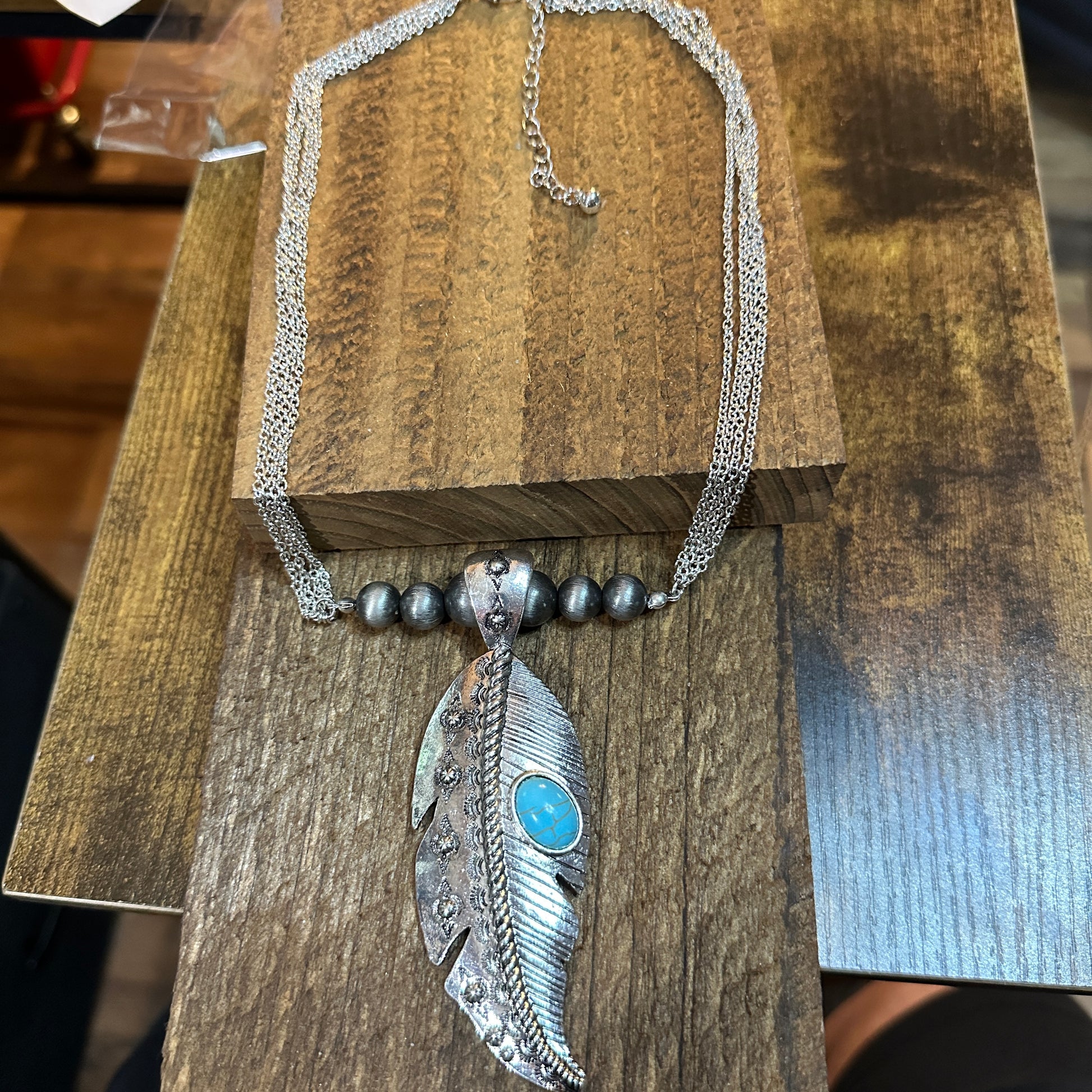 Large Feather Pendant Western Necklace and Earrings Set Silver Elegant