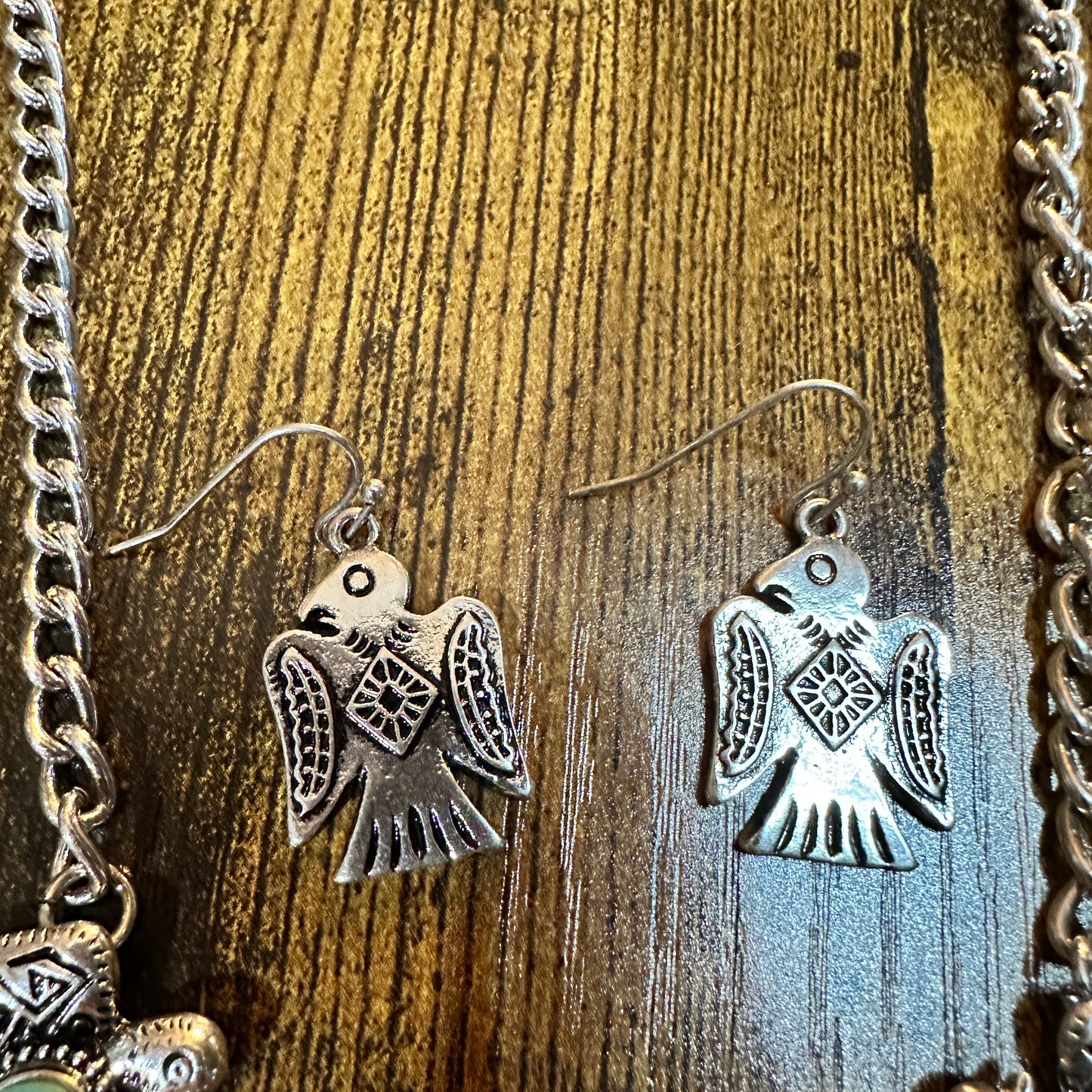 Navajo Thunderbird Necklace and Earrings Set, Tritone Metal Native Silver Elegant