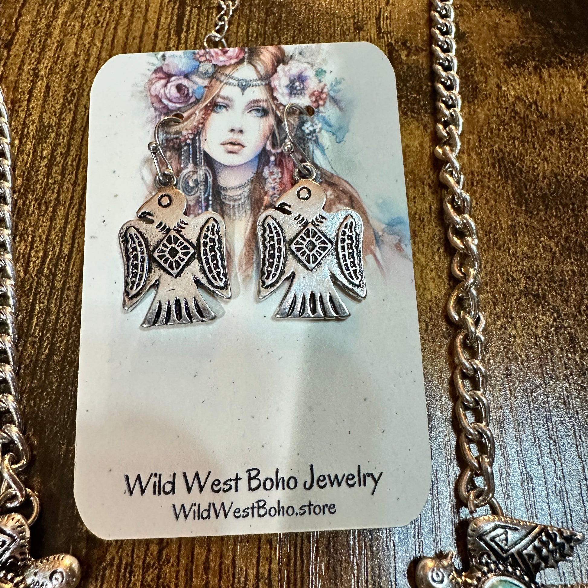 Navajo Thunderbird Necklace and Earrings Set, Tritone Metal Native Silver Elegant