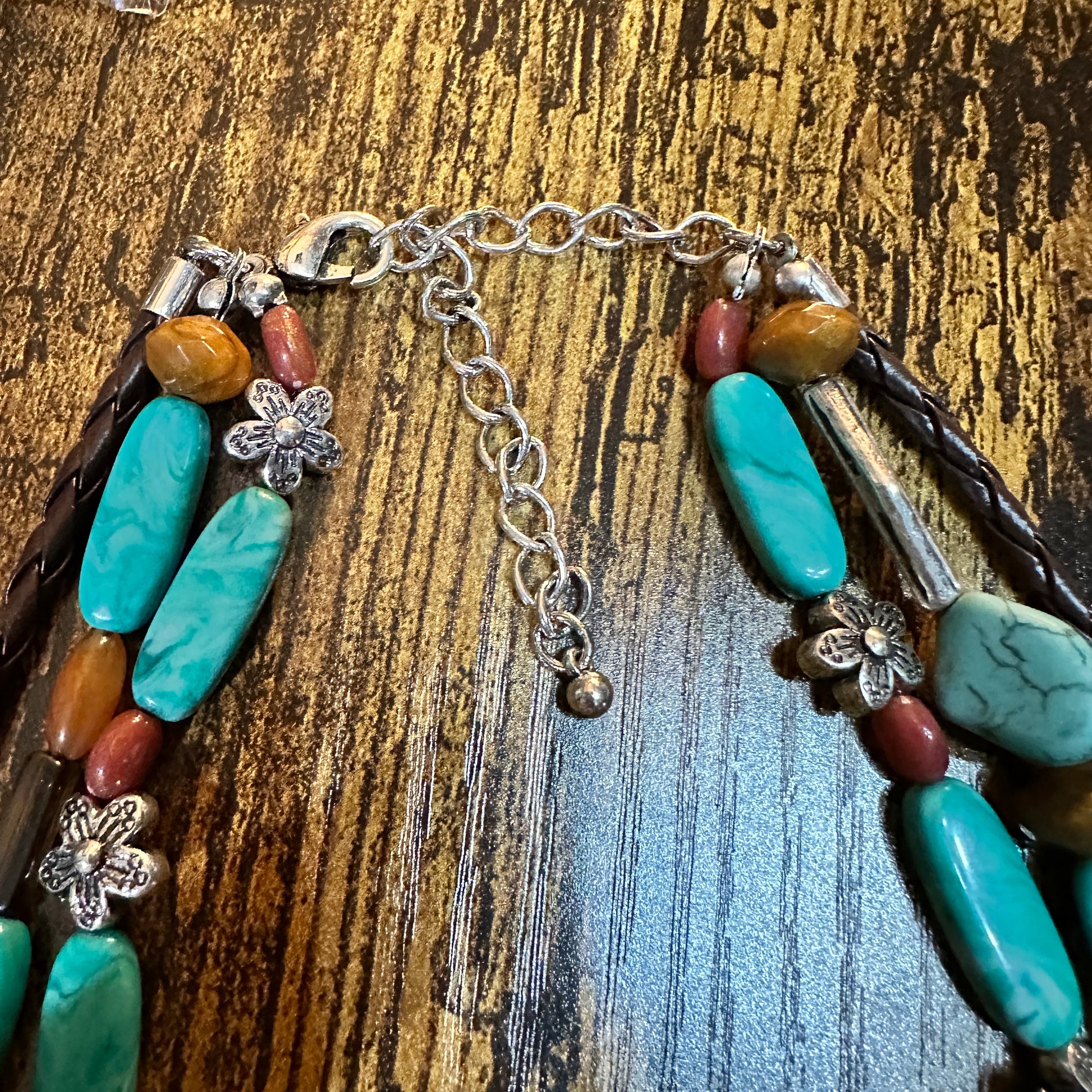 Turquoise Feather Southwestern Boho Multi Necklace and Earrings Set Silver Elegant