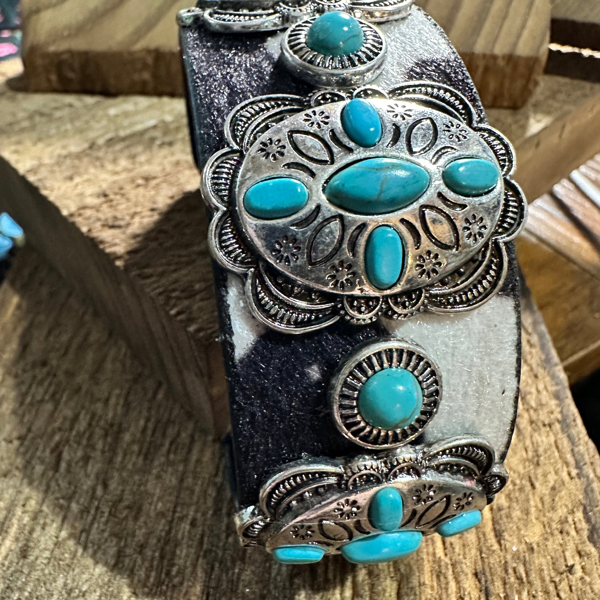 Western Concho Cowhide Hair Cuff Stylish Accessory for Unique Fashion Silver Elegant