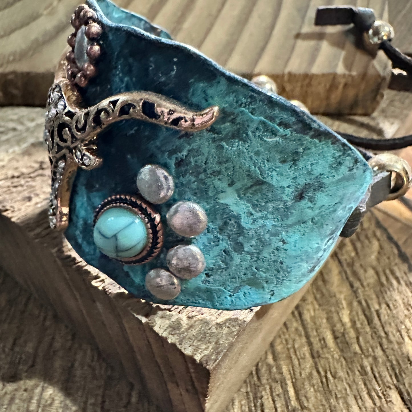 Longhorn Turquoise Western Bracelet Cuff with Vintage Patina Finish Silver Elegant