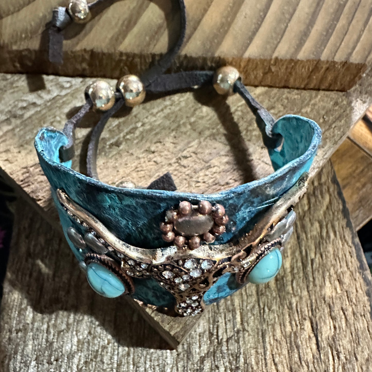 Longhorn Turquoise Western Bracelet Cuff with Vintage Patina Finish Silver Elegant