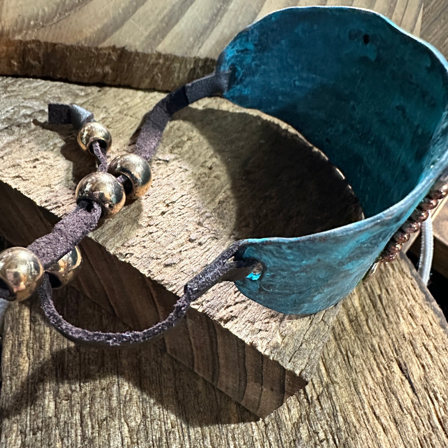 Hide Your Crazy Patina Western Bracelet Cuff with Adjustable Leather Strap WildWestBoho