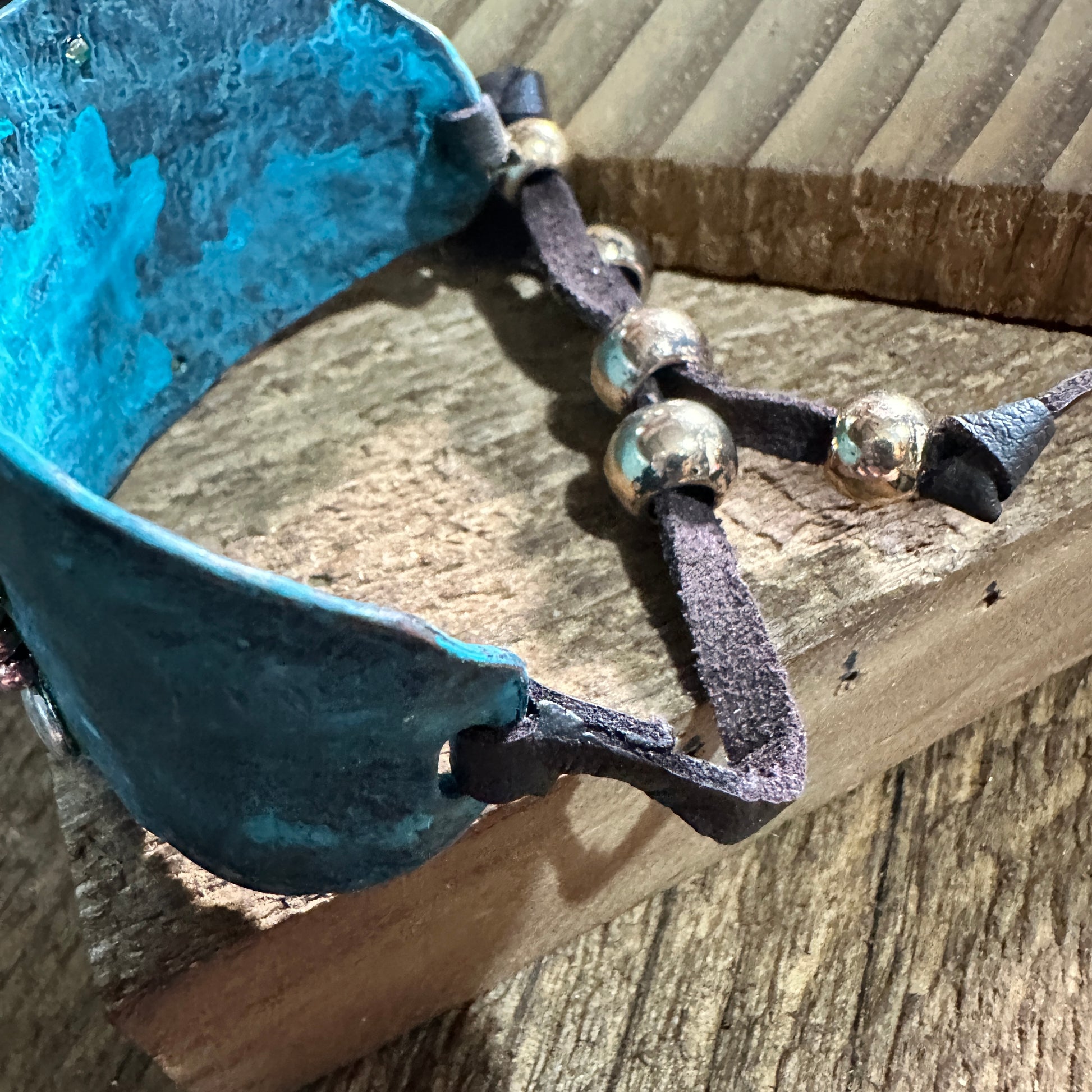 Hide Your Crazy Patina Western Bracelet Cuff with Adjustable Leather Strap WildWestBoho