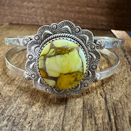 Handmade Sterling Silver Honey Dahlia Cuff Bracelet 925 Signed Boho Jewelry Silver Elegant