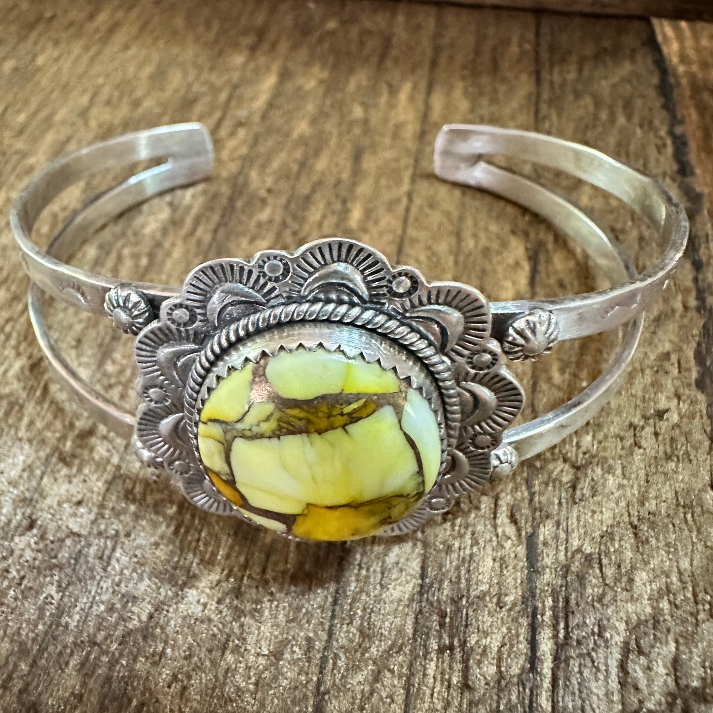 Handmade Sterling Silver Honey Dahlia Cuff Bracelet 925 Signed Boho Jewelry Silver Elegant