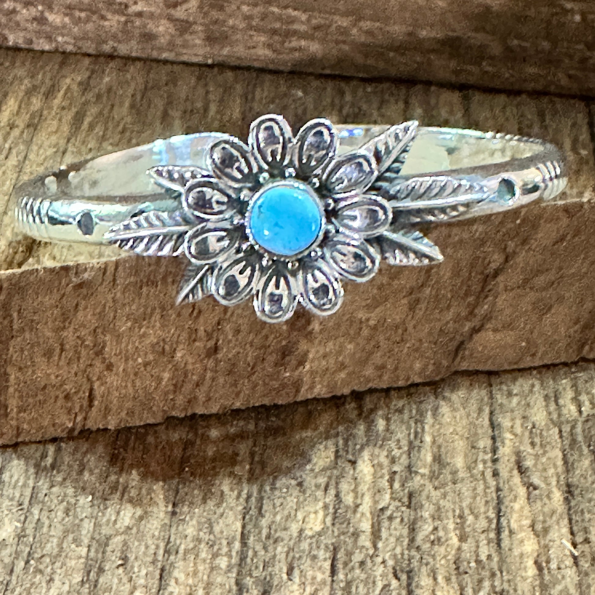Handmade Flower Golden Hills Turquoise & Sterling Silver Cuff Bracelet, Natural Stone Silver Elegant