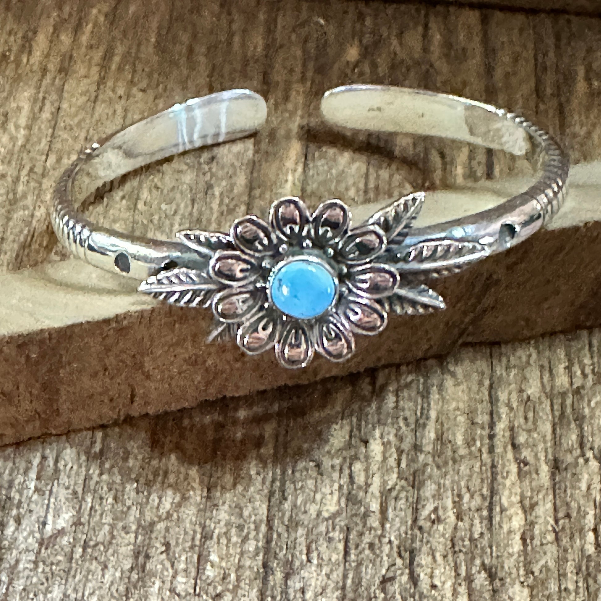 Handmade Flower Golden Hills Turquoise & Sterling Silver Cuff Bracelet, Natural Stone Silver Elegant