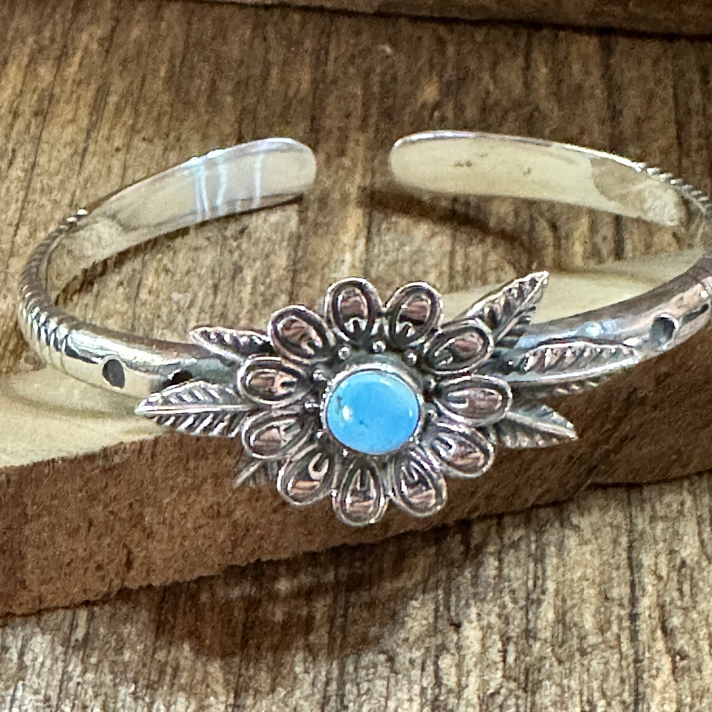 Handmade Flower Golden Hills Turquoise & Sterling Silver Cuff Bracelet, Natural Stone Silver Elegant