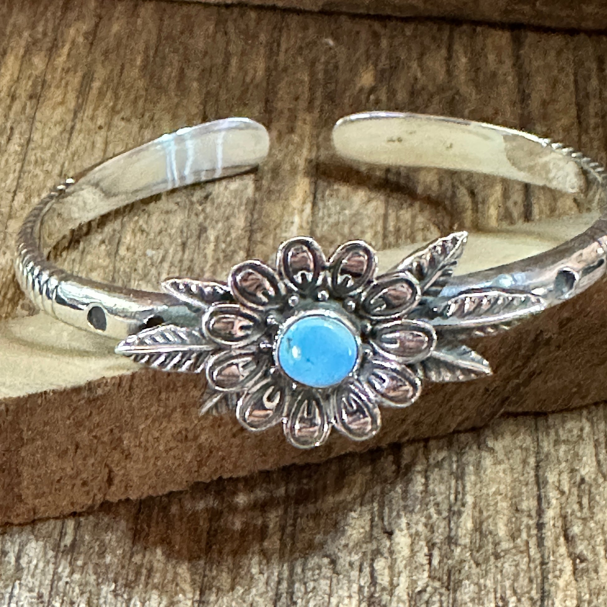 Handmade Flower Golden Hills Turquoise & Sterling Silver Cuff Bracelet, Natural Stone Silver Elegant