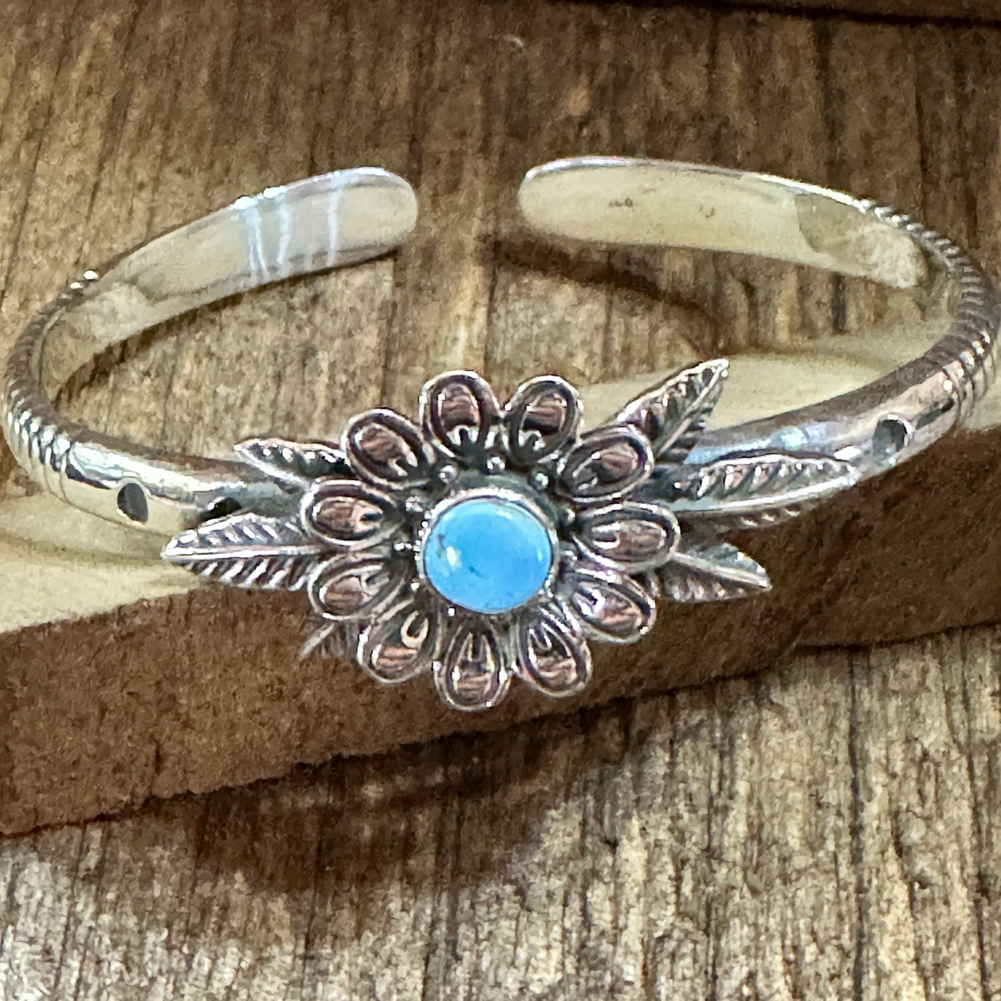 Handmade Flower Golden Hills Turquoise & Sterling Silver Cuff Bracelet, Natural Stone Silver Elegant