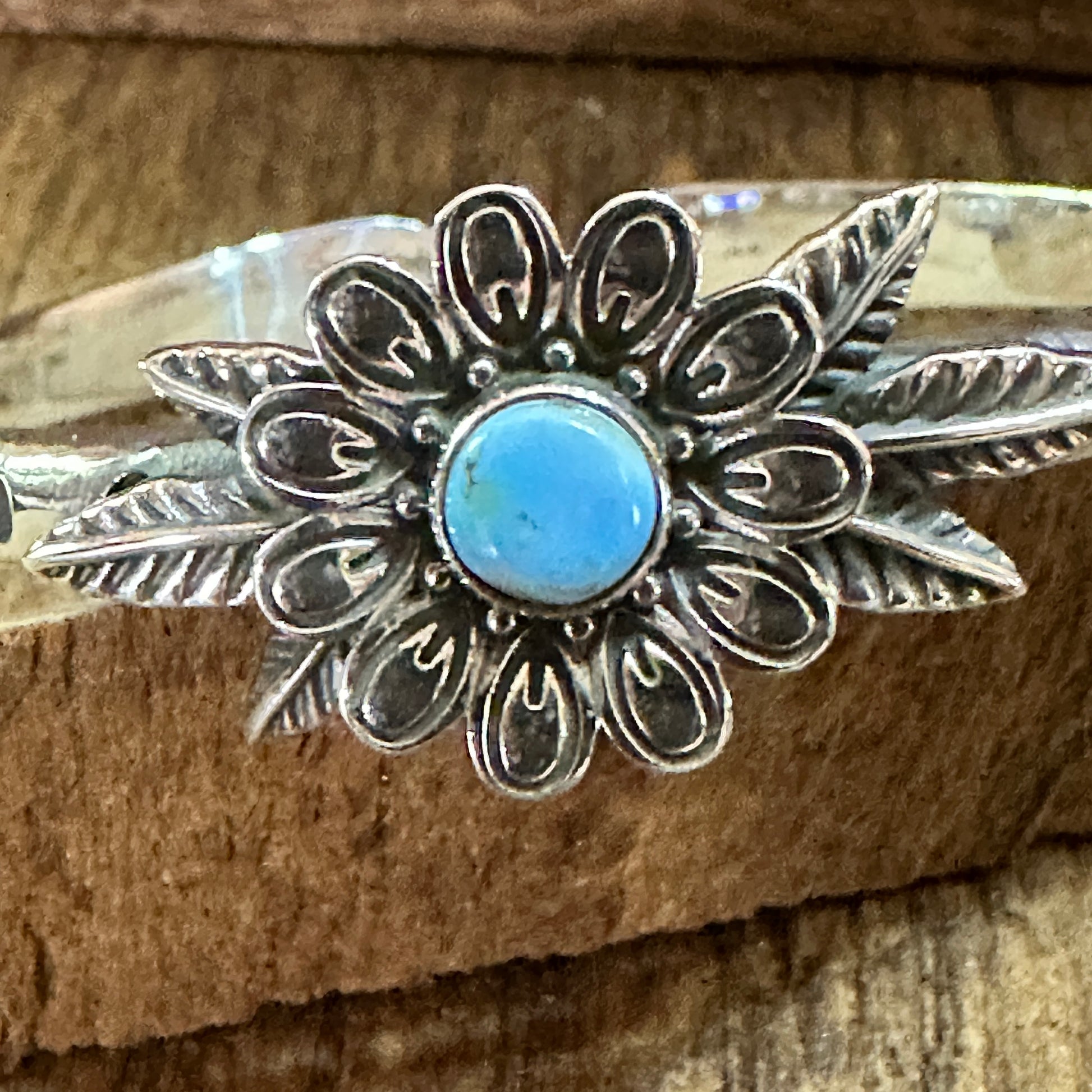 Handmade Flower Golden Hills Turquoise & Sterling Silver Cuff Bracelet, Natural Stone Silver Elegant