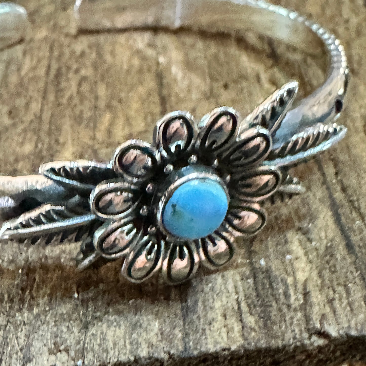 Handmade Flower Golden Hills Turquoise & Sterling Silver Cuff Bracelet, Natural Stone Silver Elegant