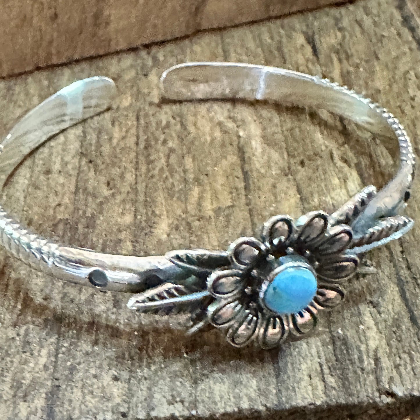 Handmade Flower Golden Hills Turquoise & Sterling Silver Cuff Bracelet, Natural Stone Silver Elegant
