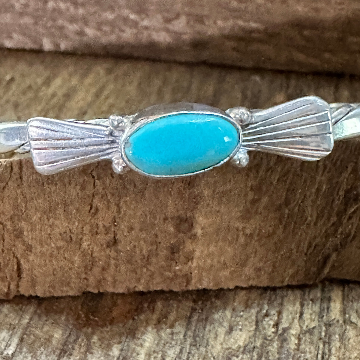 Navajo Style Sterling Silver & Kingman Turquoise Cuff Bracelet, Stamped Silver Elegant