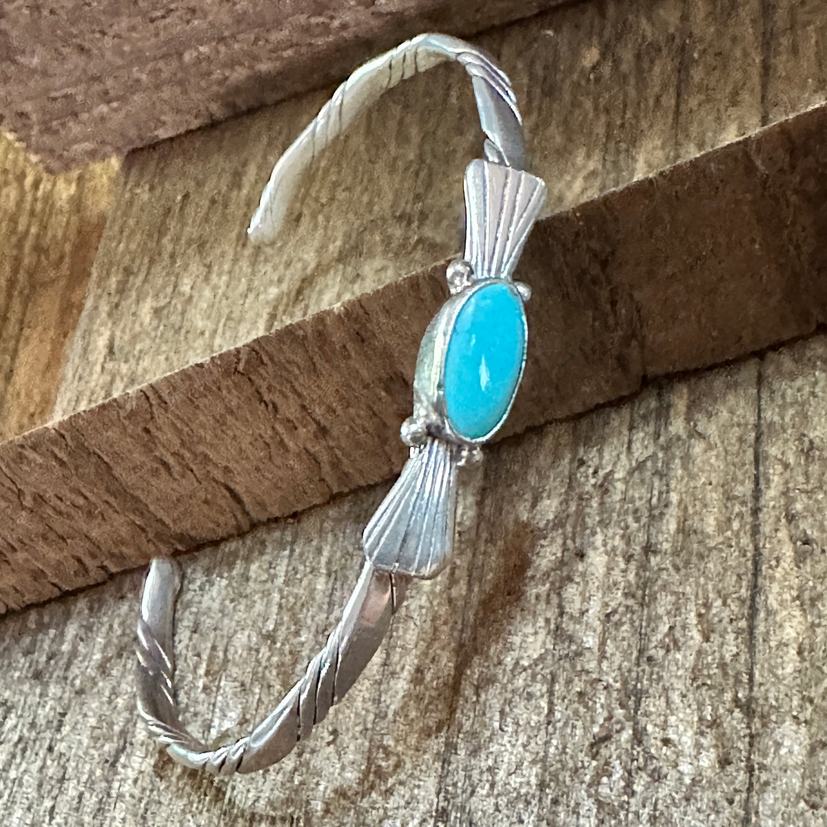 Navajo Style Sterling Silver & Kingman Turquoise Cuff Bracelet, Stamped Silver Elegant