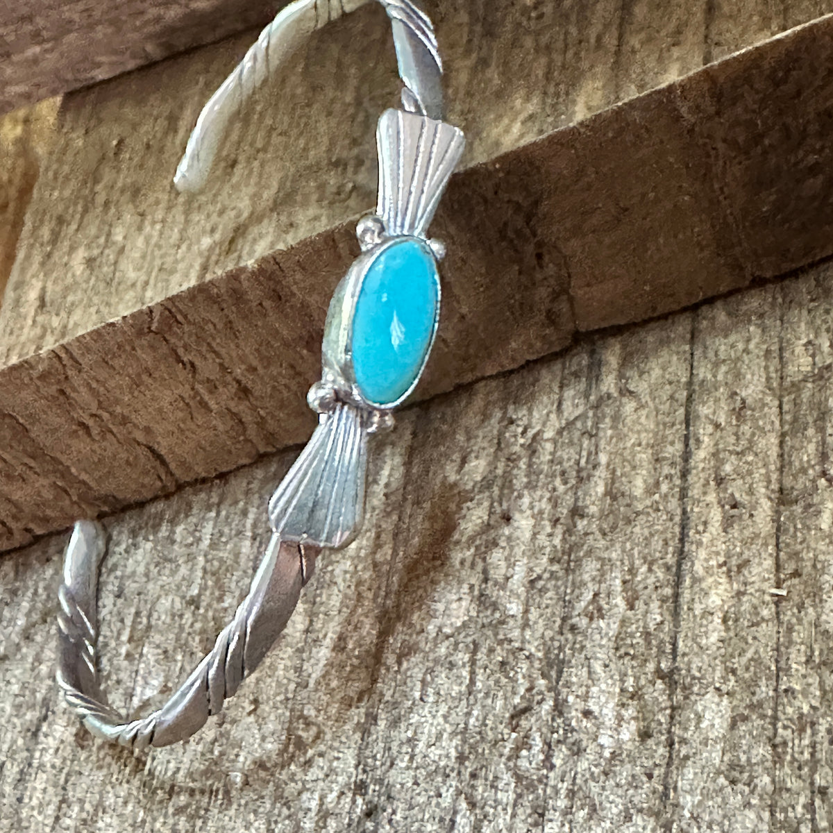 Navajo Style Sterling Silver & Kingman Turquoise Cuff Bracelet, Stamped Silver Elegant