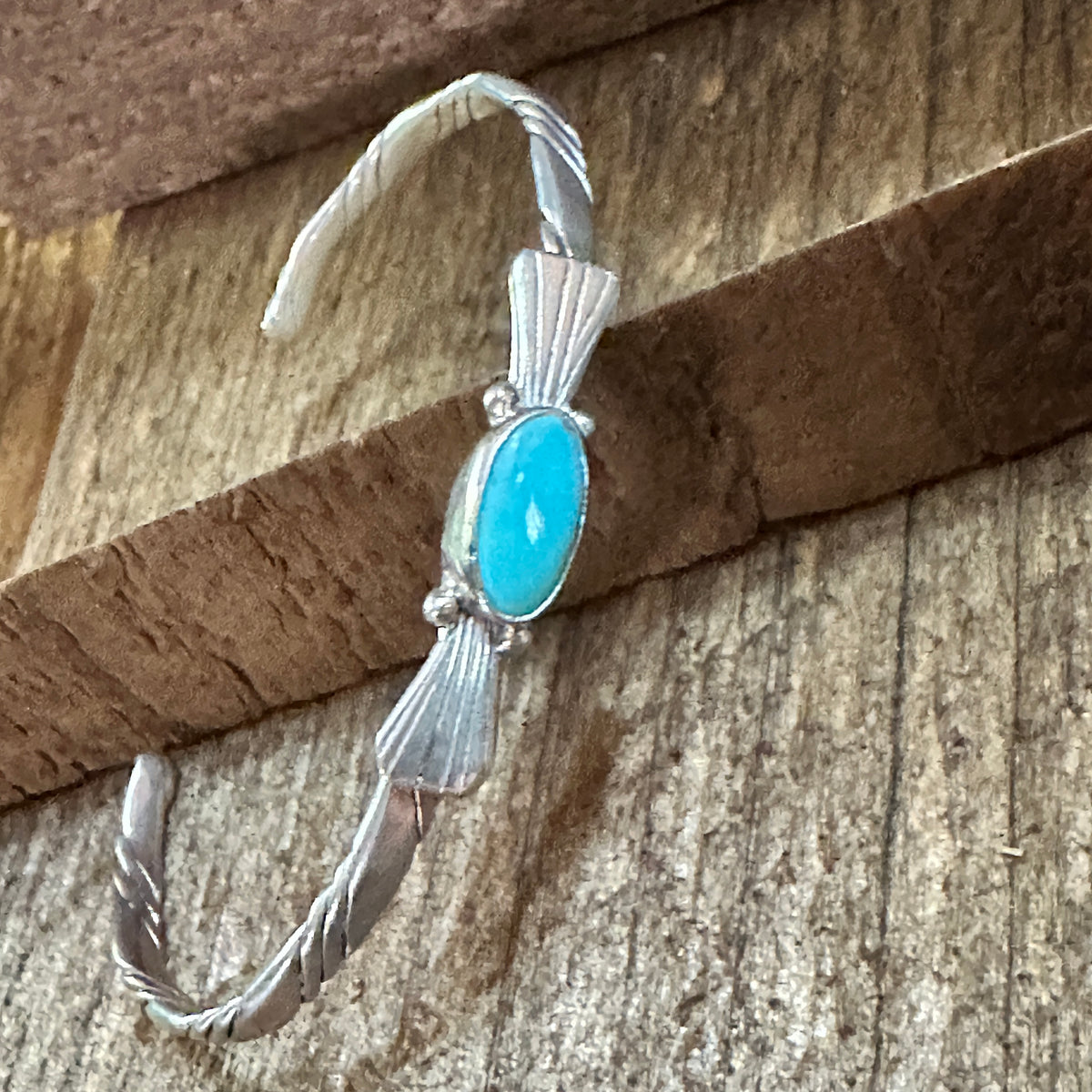 Navajo Style Sterling Silver & Kingman Turquoise Cuff Bracelet, Stamped Silver Elegant