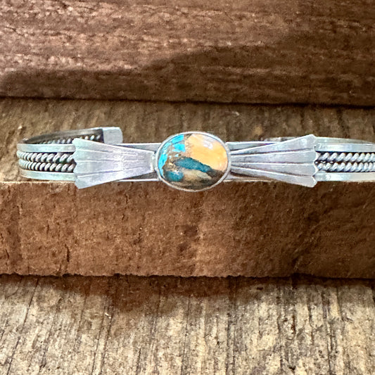Handmade Navajo Style Pink Dream Mojave Sterling Silver Cuff Bracelet, Natural Stone Silver Elegant