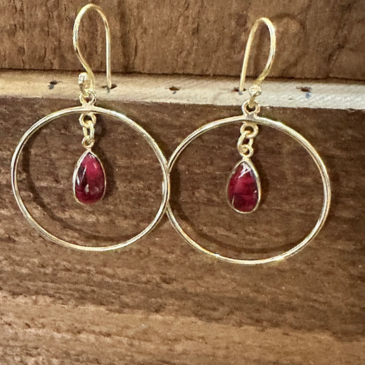 Golden Dahlia Rose Handmade Gold Plated Earrings, Natural Stone Silver Elegant