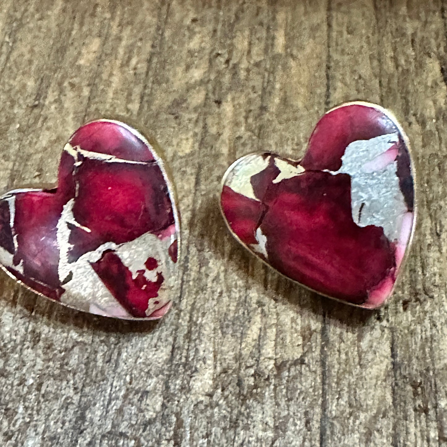 Handmade Dahlia Rose Heart Stud Earrings, Natural Stone, The Golden Collection Silver Elegant