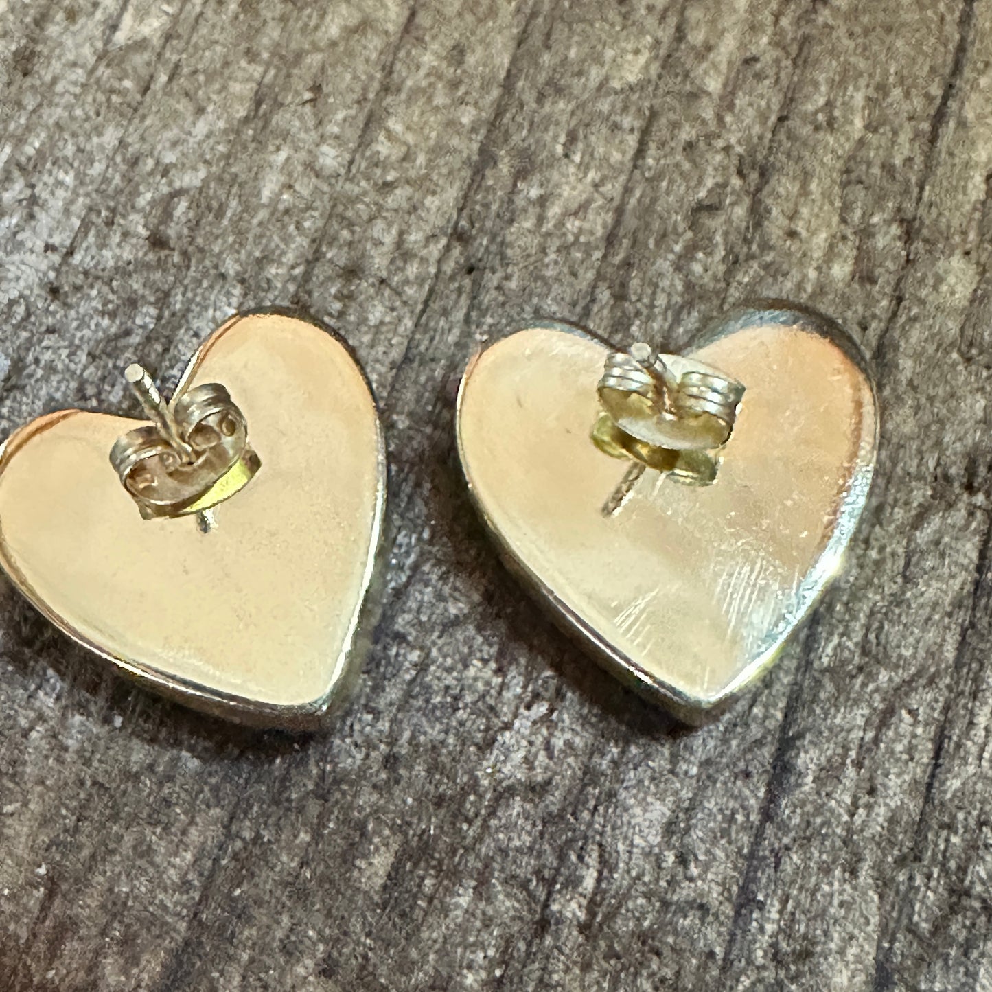 Handmade Dahlia Rose Heart Stud Earrings, Natural Stone, The Golden Collection Silver Elegant