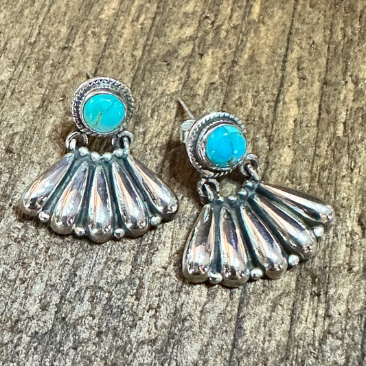 Handmade Kingman Turquoise Stud Earrings 925 Sterling Silver Signed Silver Elegant