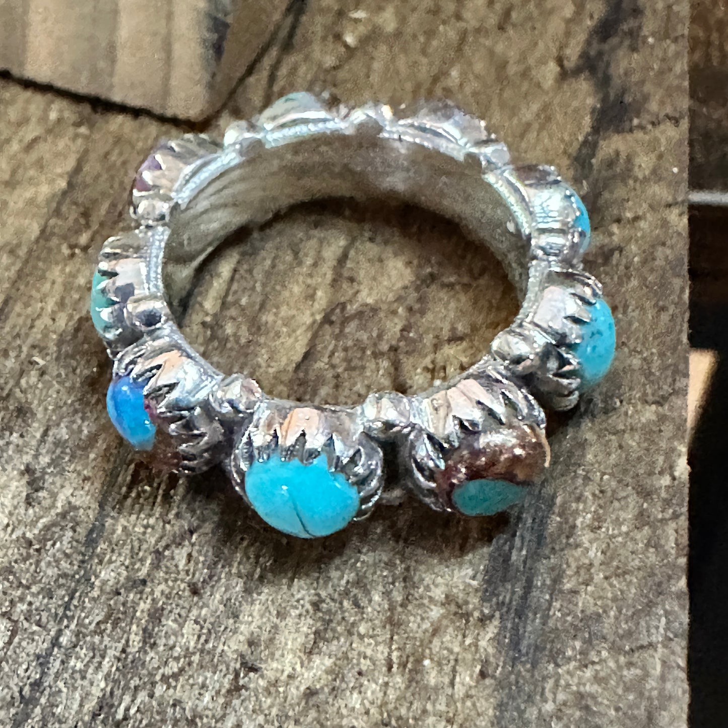 Pink Dream and Kingman Turquoise Sterling Silver Eternity Band Size 6 Silver Elegant