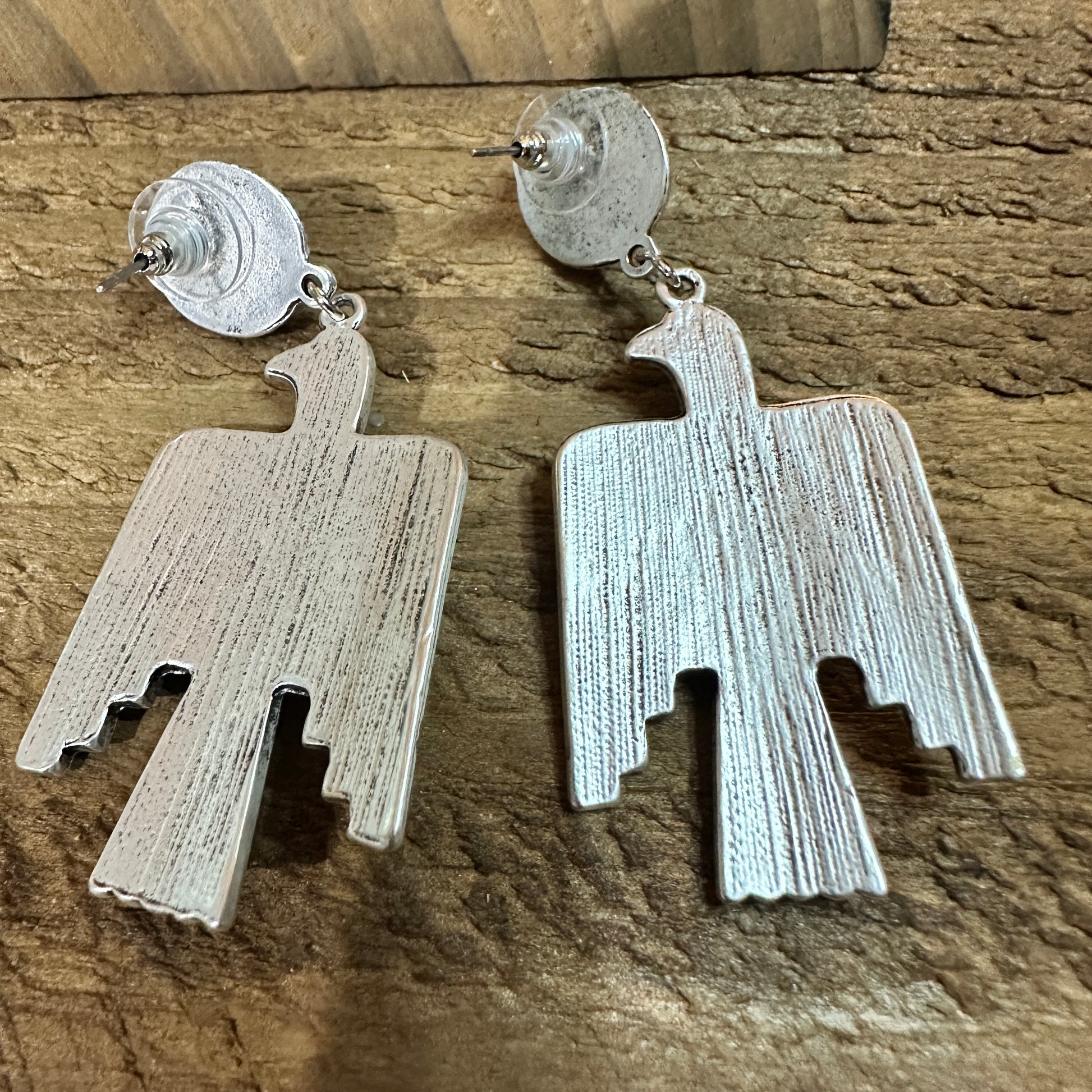 Thunderbird Turquoise 2.5 Inch Long Post Earrings in Antique Silver Finish Silver Elegant