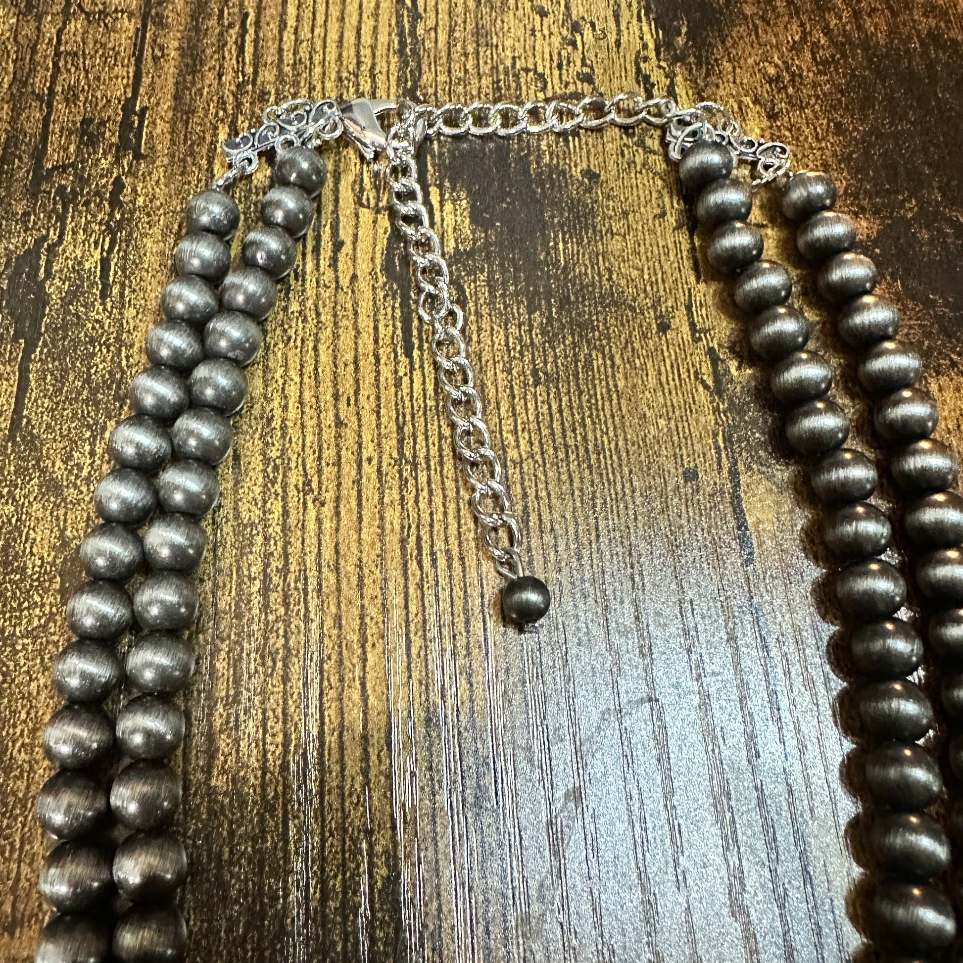 Handmade Navajo Faux Pearl Bead Thunderbird Necklace, Turquoise 16 Inch Two Strand Design Silver Elegant