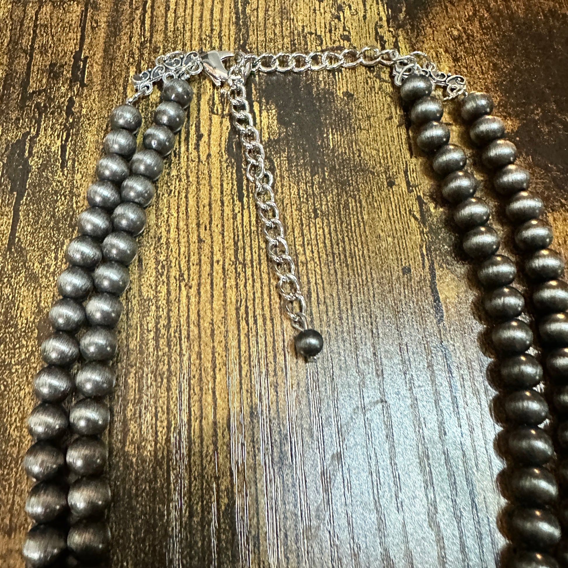 Handmade Navajo Faux Pearl Bead Thunderbird Necklace, Turquoise 16 Inch Two Strand Design Silver Elegant