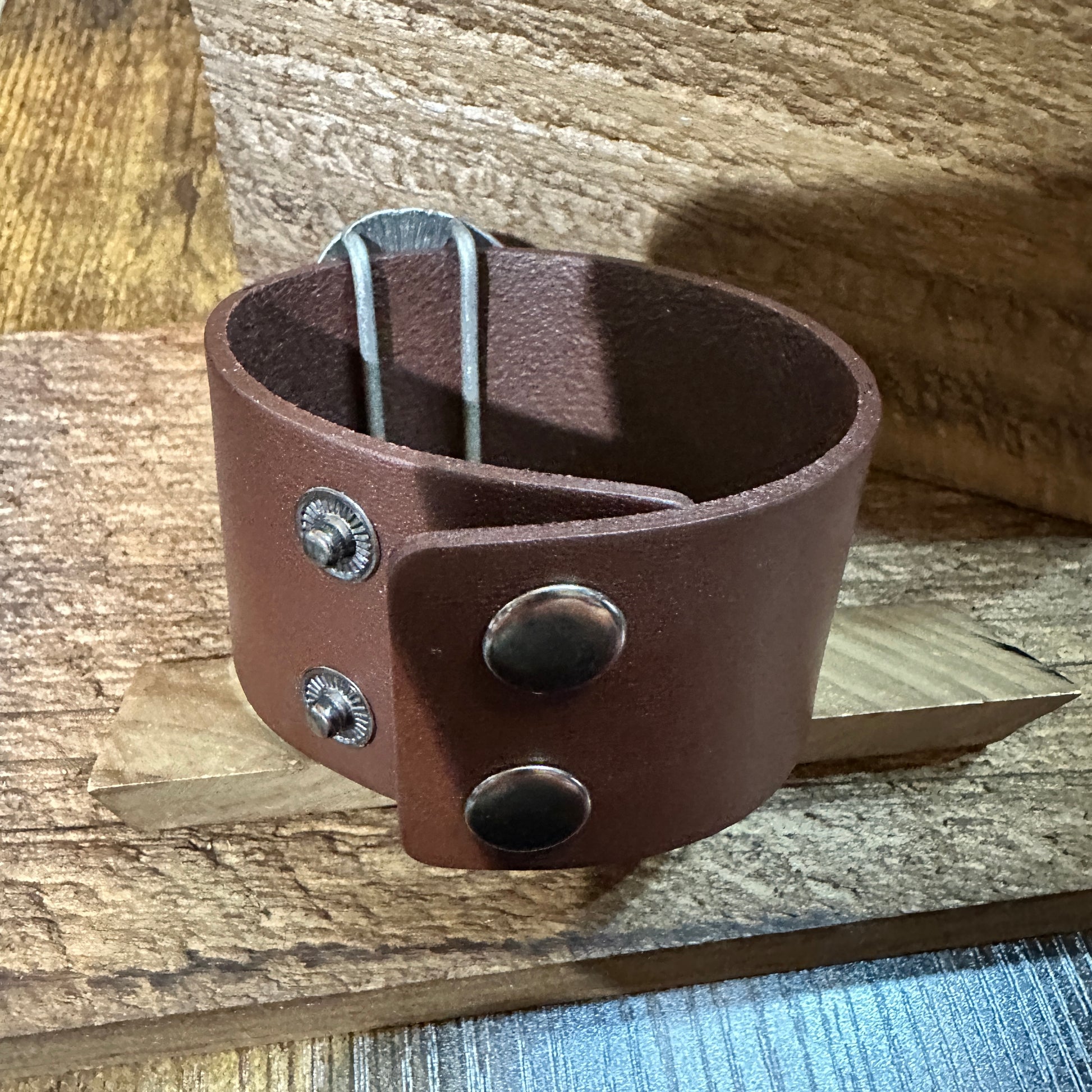 Hot Pink Stone and Dark Brown Leather Cuff Bracelet WildWestBoho