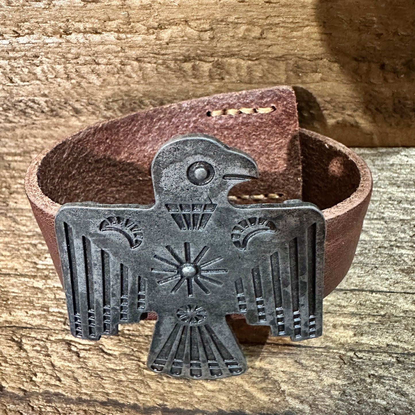 Brown Leather Bracelet , Native American Thunderbird,  Western Style WildWestBoho