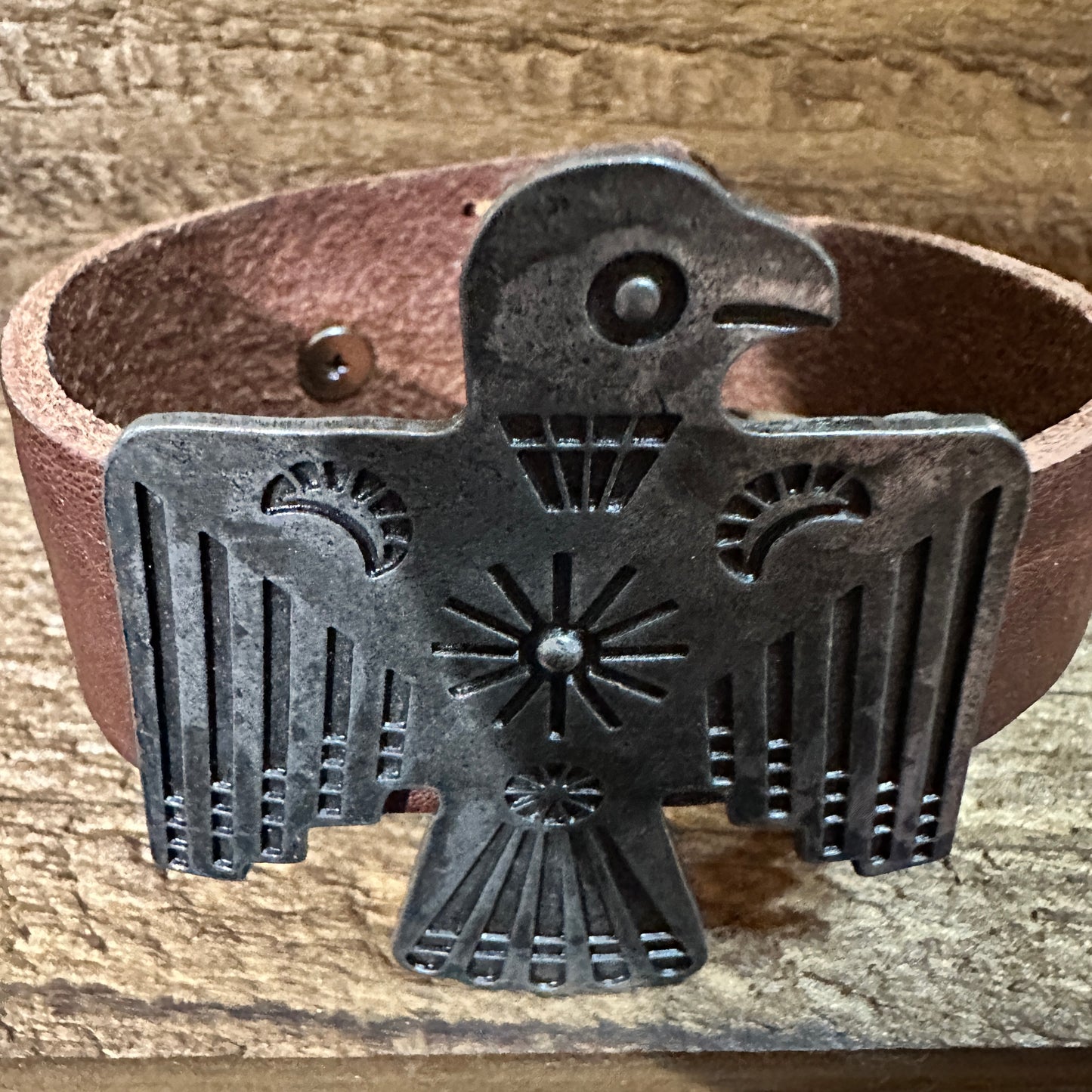 Brown Leather Bracelet , Native American Thunderbird,  Western Style WildWestBoho