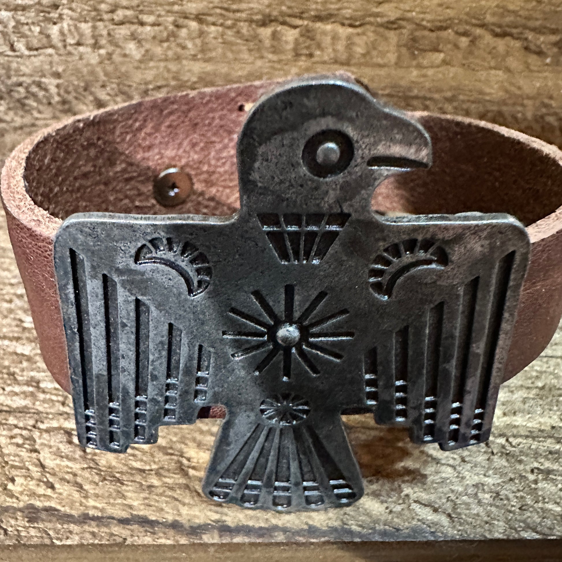 Brown Leather Bracelet , Native American Thunderbird,  Western Style WildWestBoho