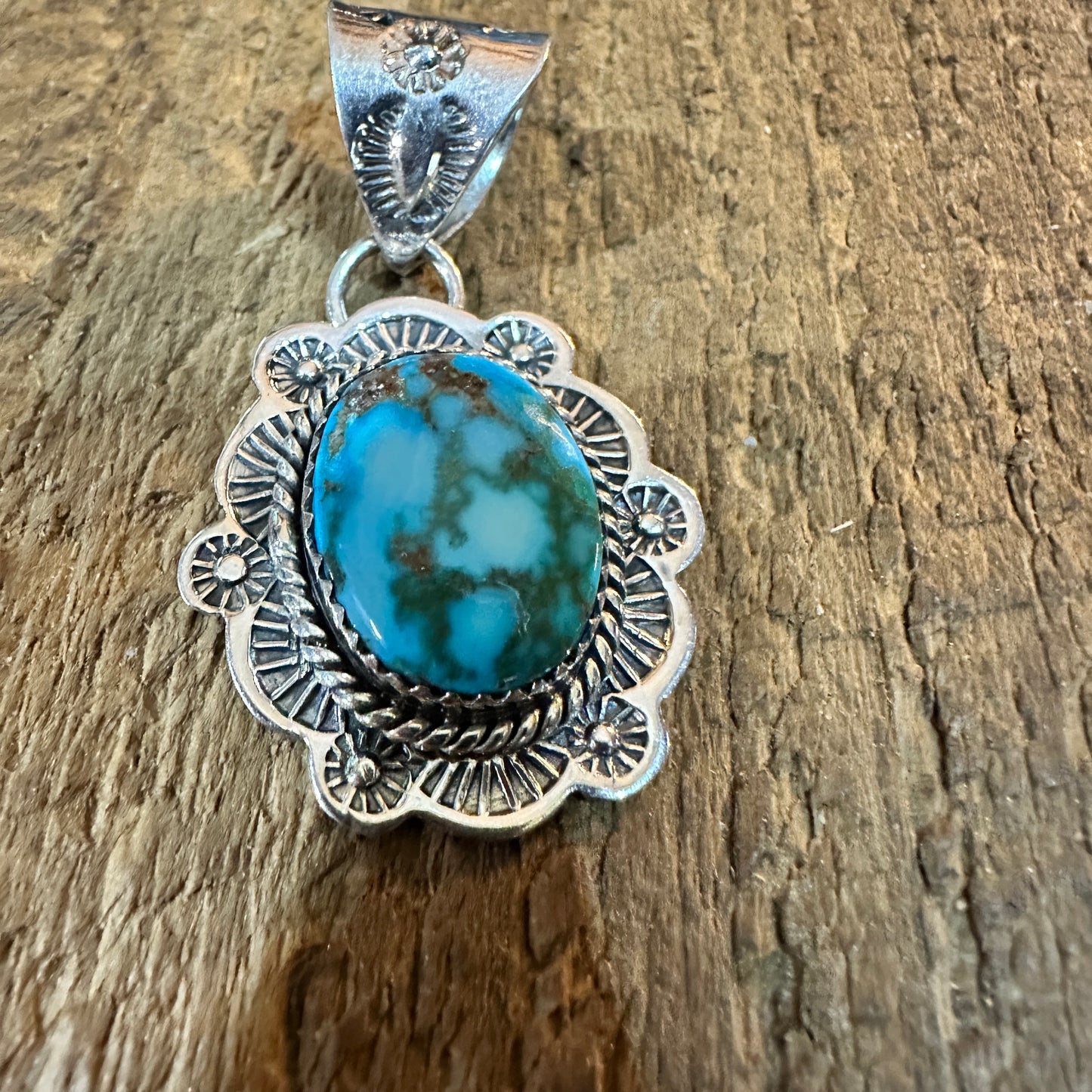 Handmade Kingman Turquoise Pendant 925 Sterling Silver Signed Nizhoni Silver Elegant