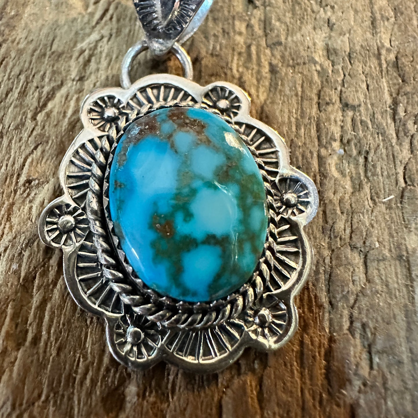 Handmade Kingman Turquoise Pendant 925 Sterling Silver Signed Nizhoni Silver Elegant