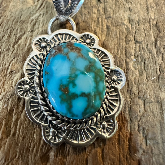 Handmade Kingman Turquoise Pendant 925 Sterling Silver Signed Nizhoni Silver Elegant