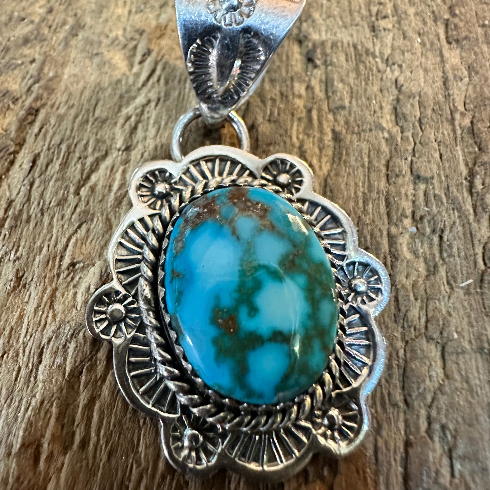 Handmade Kingman Turquoise Pendant 925 Sterling Silver Signed Nizhoni Silver Elegant