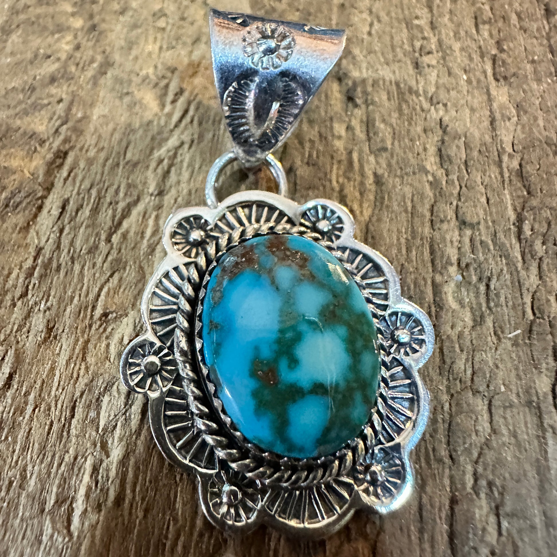 Handmade Kingman Turquoise Pendant 925 Sterling Silver Signed Nizhoni Silver Elegant