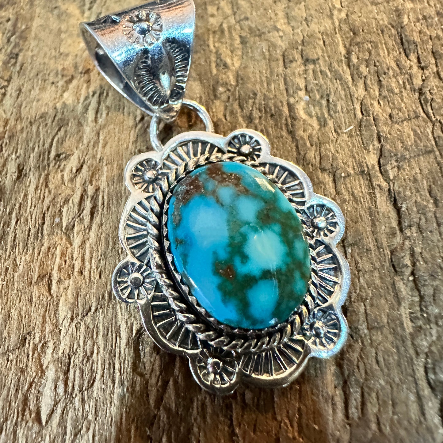 Handmade Kingman Turquoise Pendant 925 Sterling Silver Signed Nizhoni Silver Elegant
