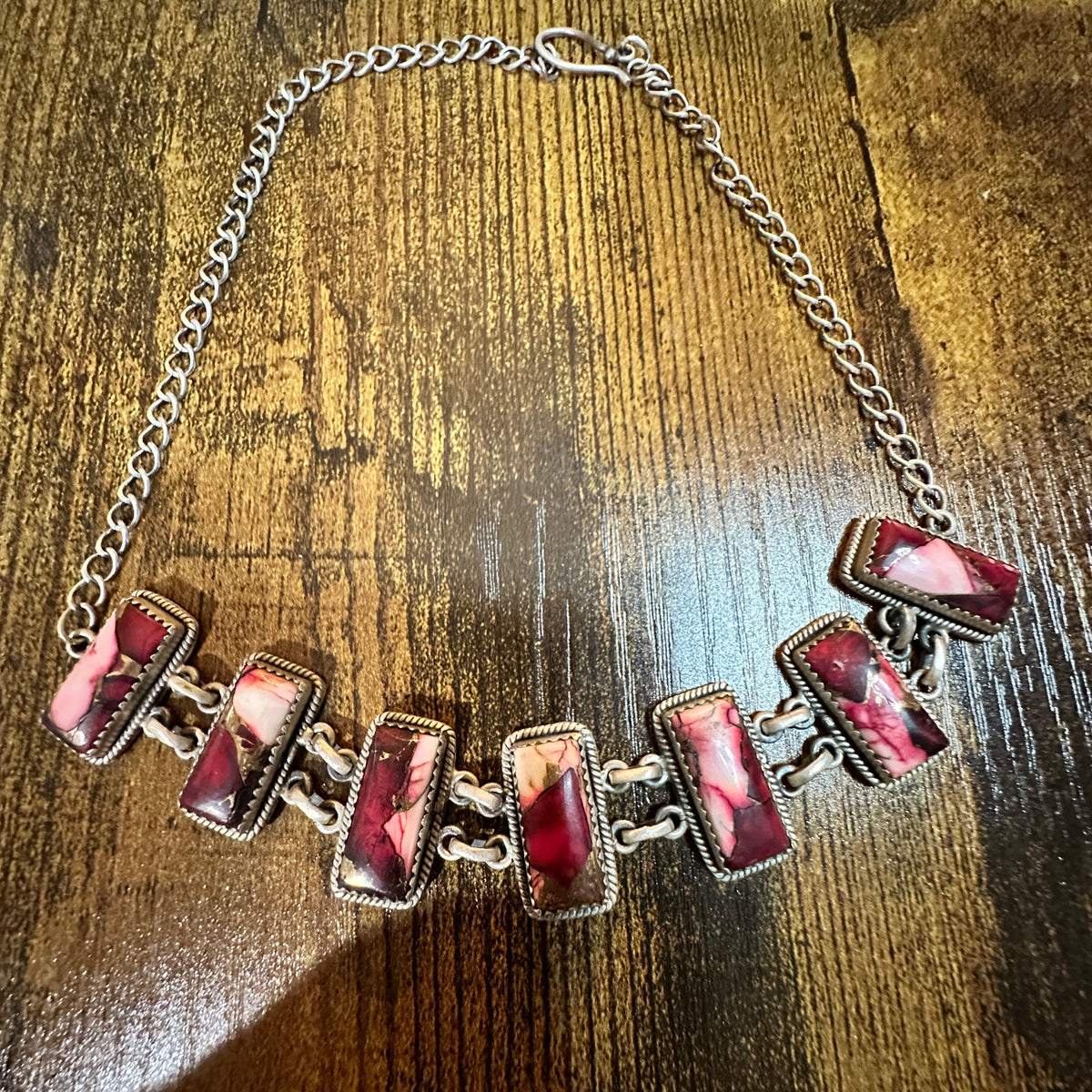 Red Rose Dahlia Choker Necklace, Handmade, Sterling Silver Signed Silver Elegant