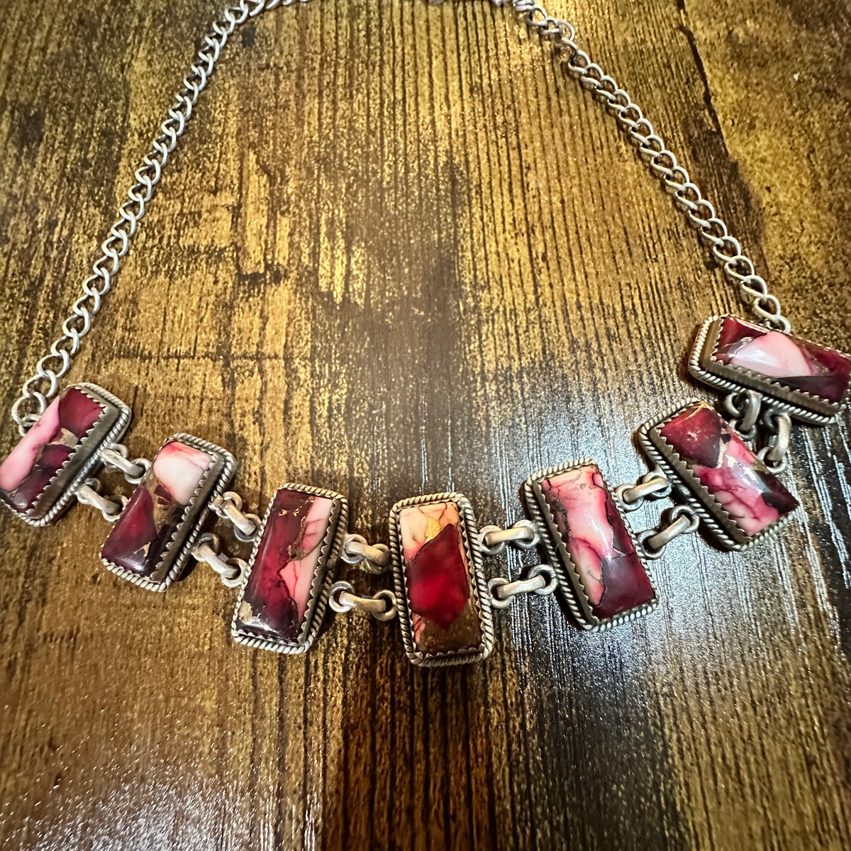 Red Rose Dahlia Choker Necklace, Handmade, Sterling Silver Signed Silver Elegant