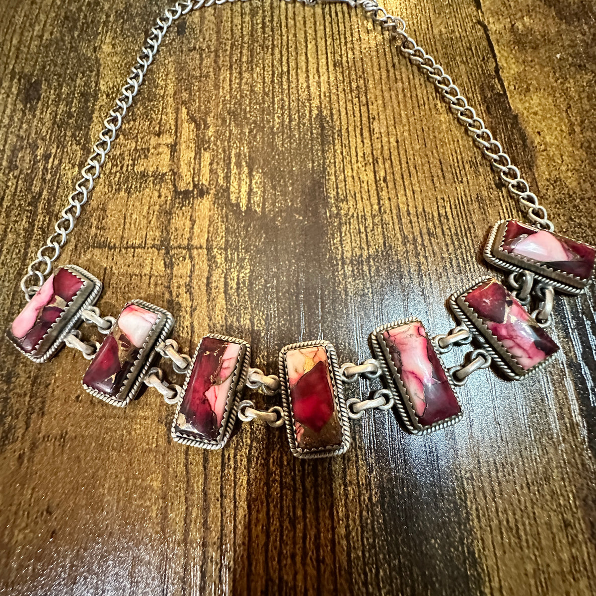 Red Rose Dahlia Choker Necklace, Handmade, Sterling Silver Signed Silver Elegant