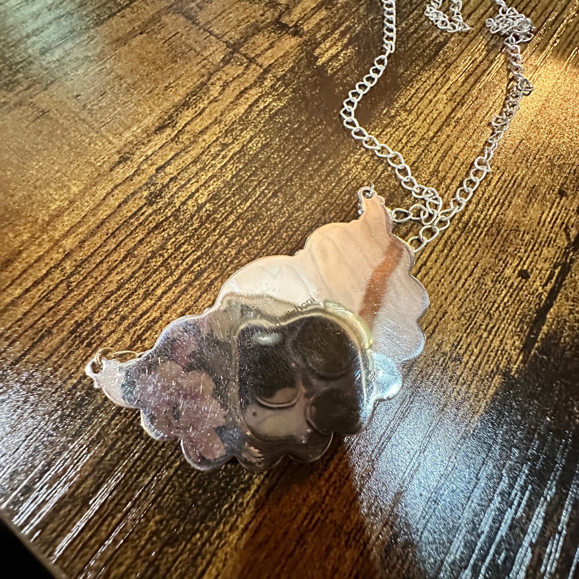 Handmade Red Rose Dahlia Pink Opal Necklace , Sterling Silver, Signed Silver Elegant