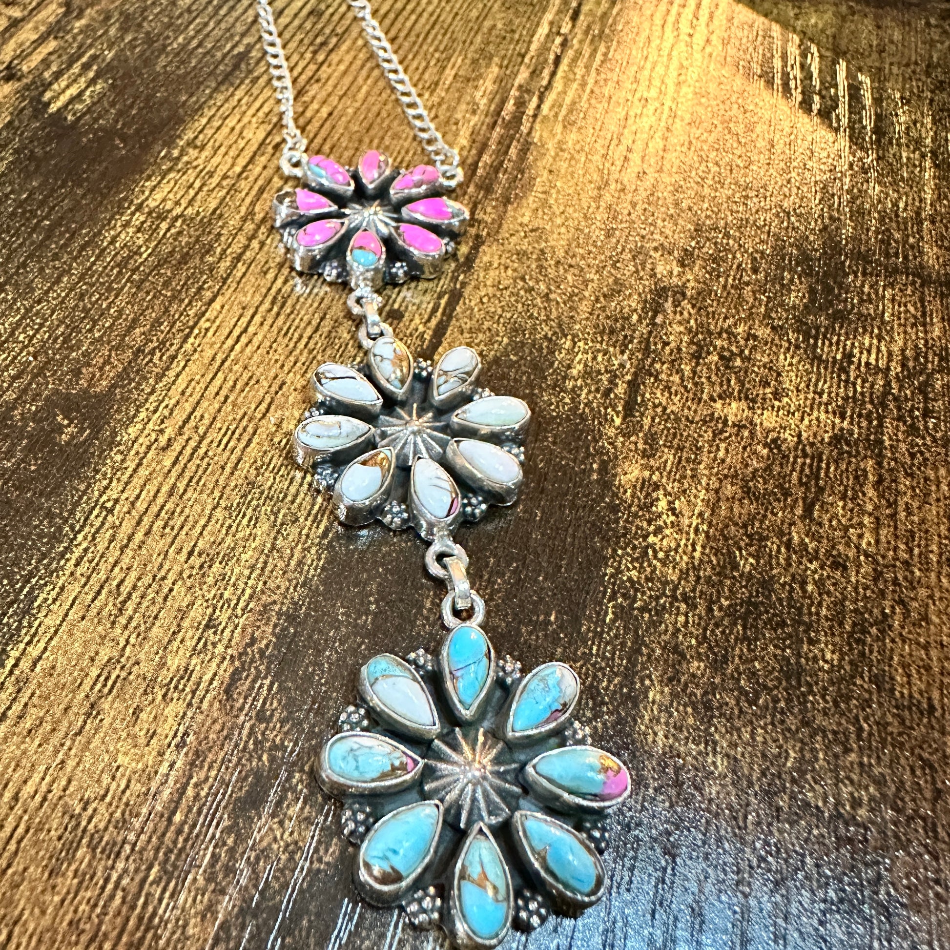 Handmade Cotton Candy Floral Necklace In Sterling Silver Signed By Nizhoni Silver Elegant