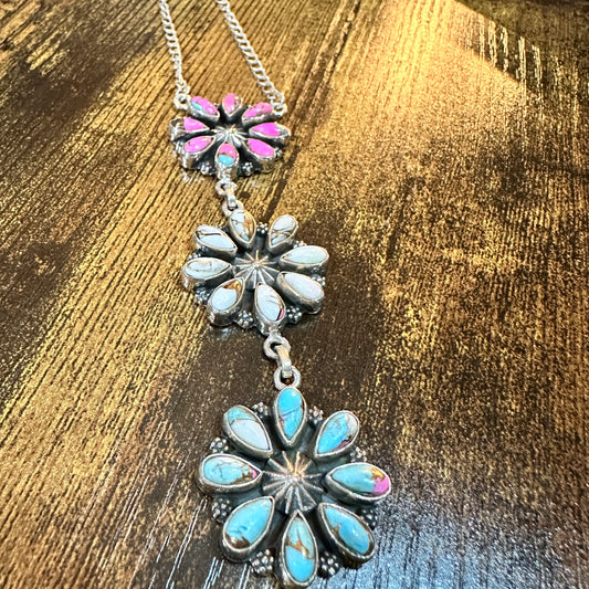 Handmade Cotton Candy Floral Necklace In Sterling Silver Signed By Nizhoni Silver Elegant
